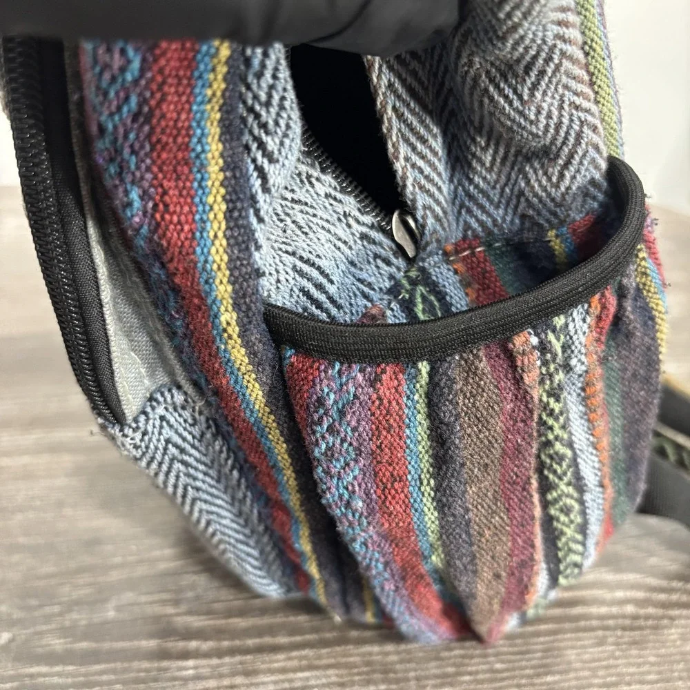 The Collection Royal Backpack Unisex Large Multicolor Hemp Striped Boho Nepal